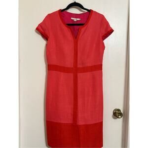 Boden Coral and Red Colorblock Midi Dress